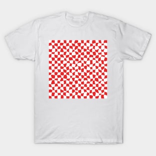 Warped Checkerboard, White and Red T-Shirt